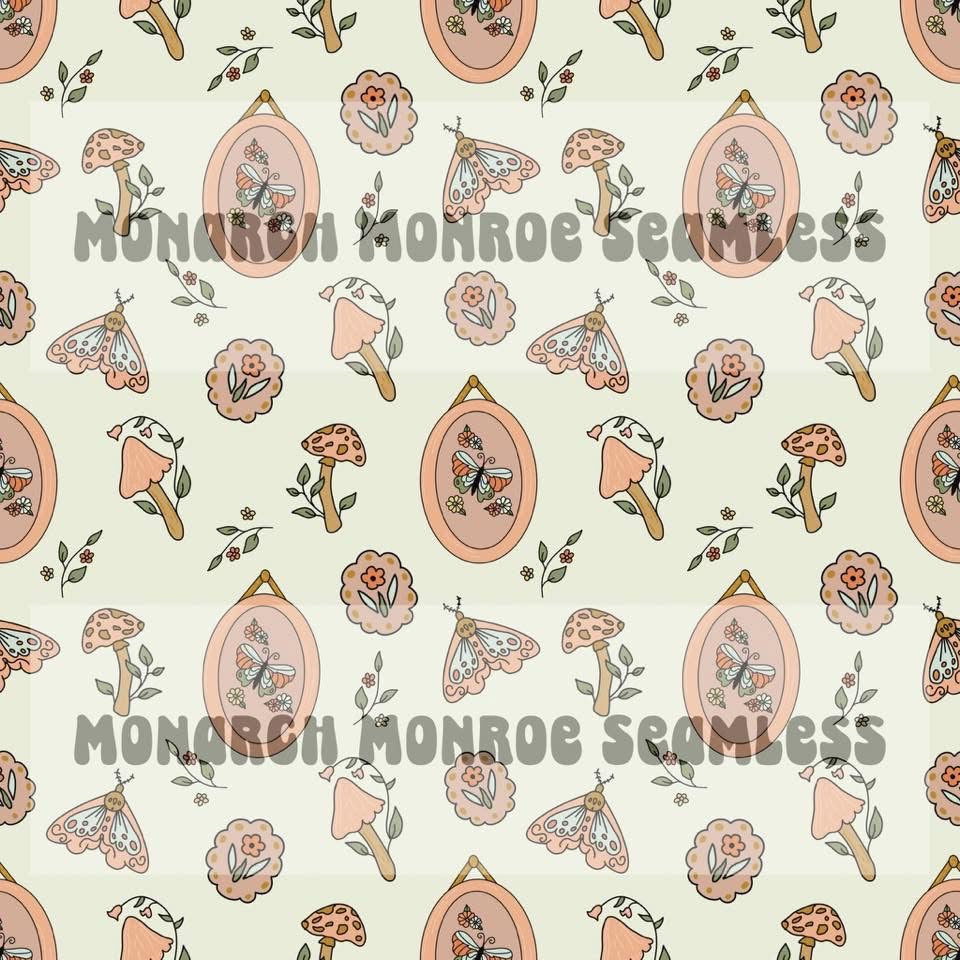 Butterfly picture mushrooms seamless