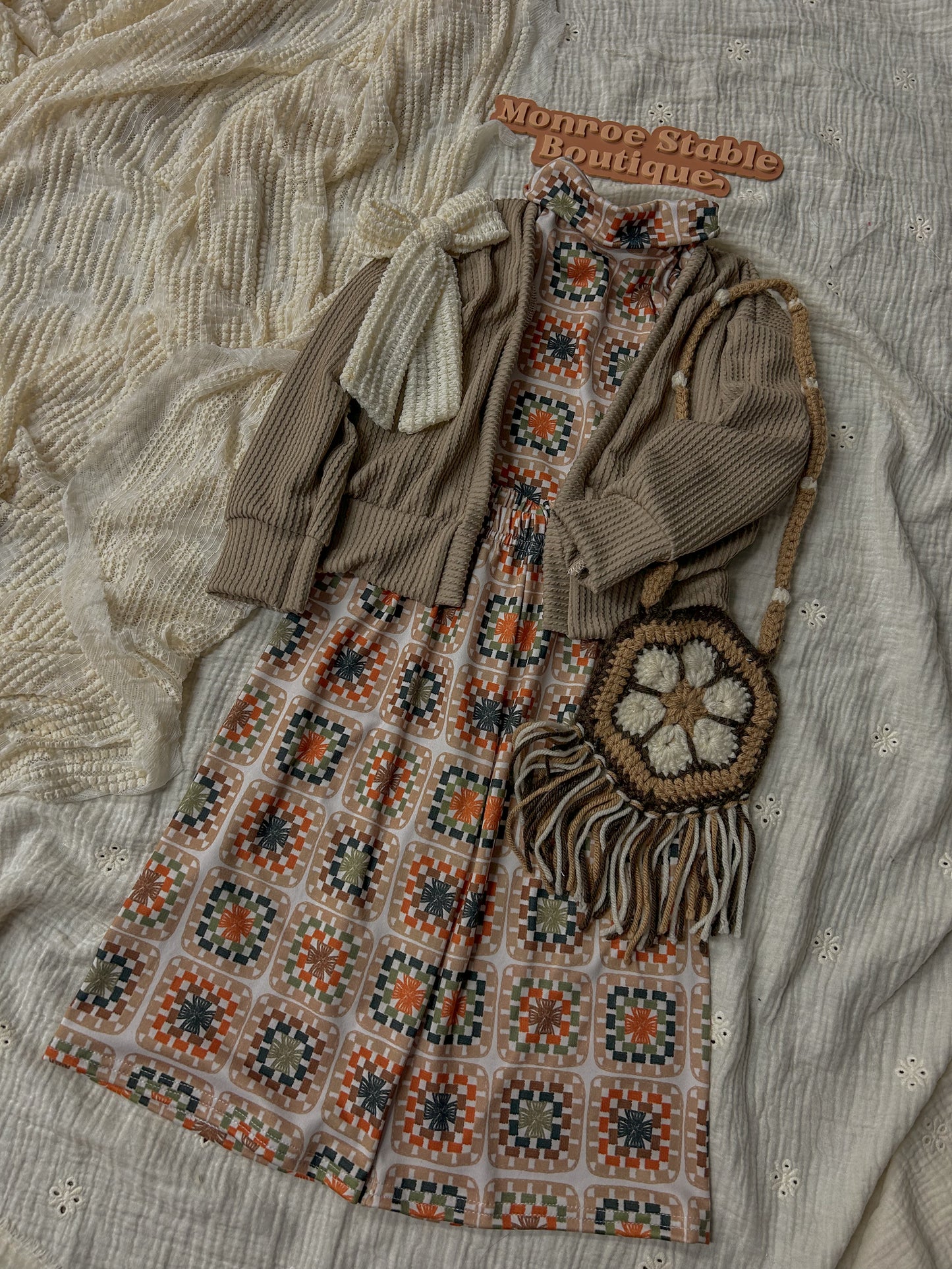 Cardigan with mock tank and flow pants