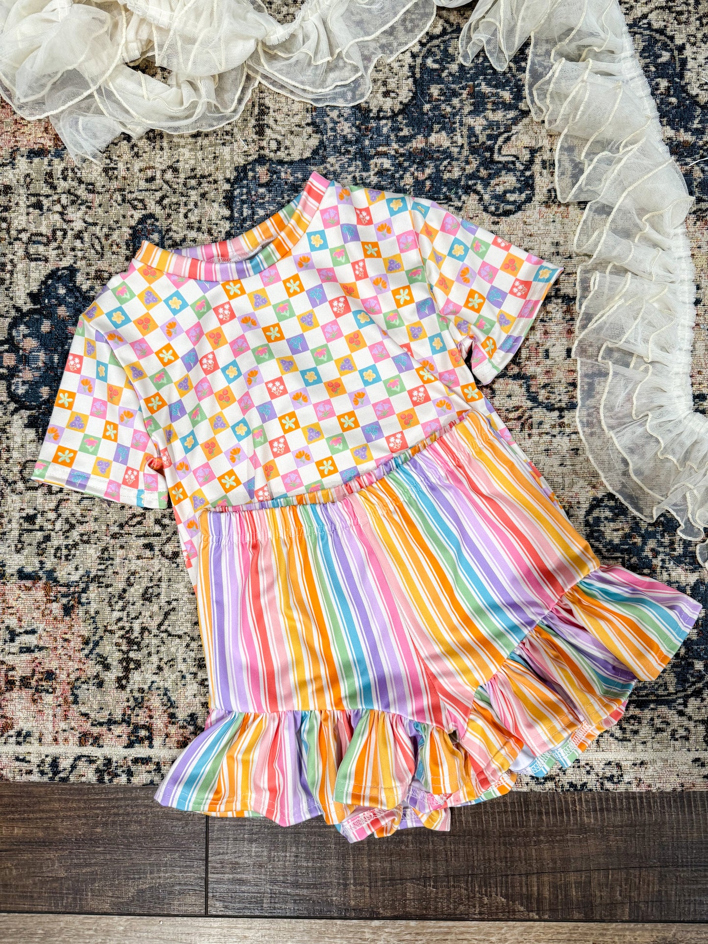 Basic top with ruffle bottom shorties (pick fabric or as is)