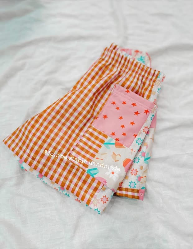 Ready to ship size 4/5 handmade patchwork with added patchwork pocket.