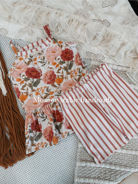 Blushing Peony Set (any size) two prints -floral/stripes