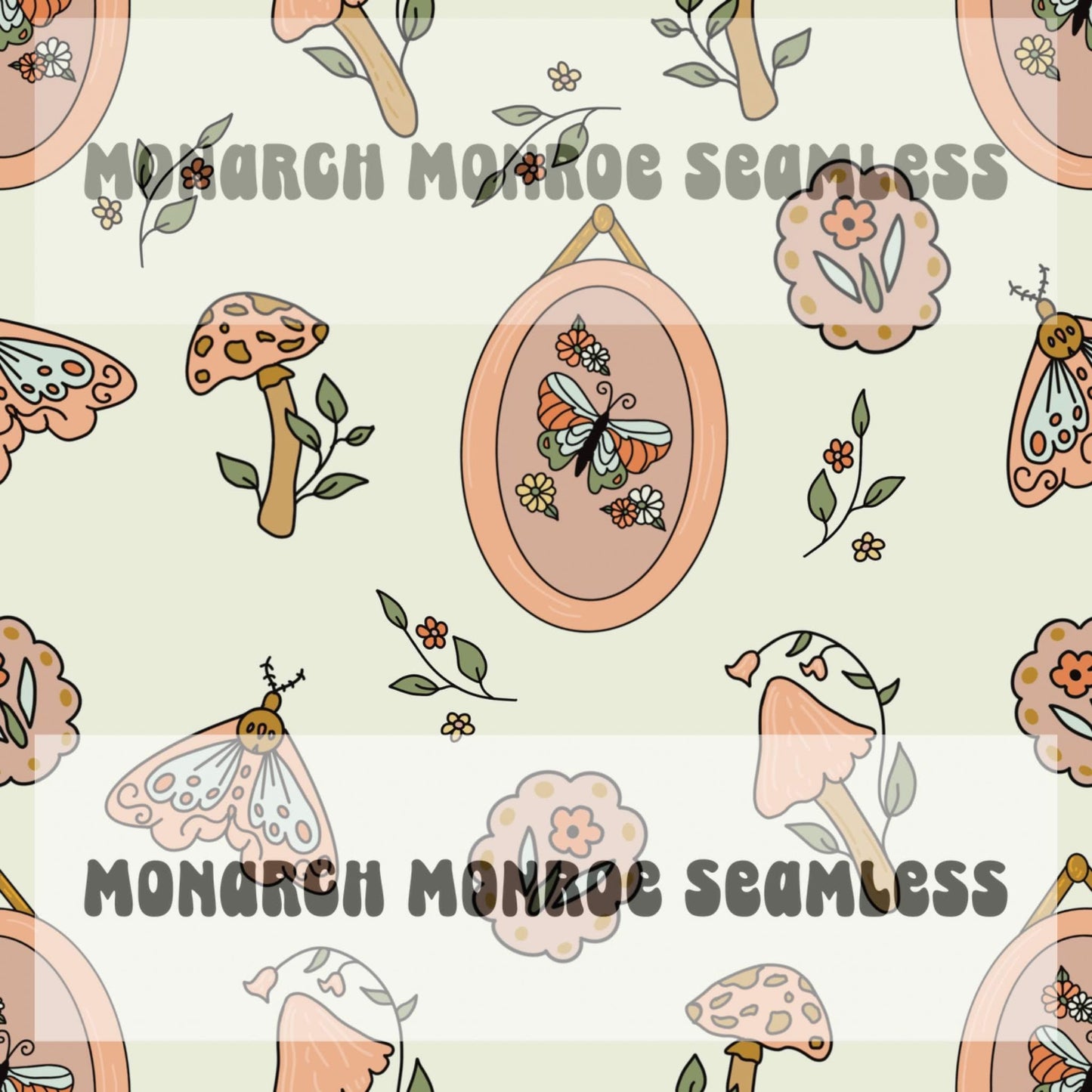 Butterfly picture mushrooms seamless