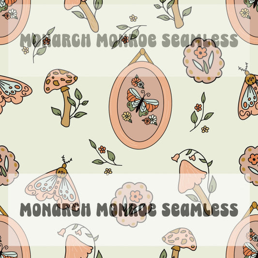 Butterfly picture mushrooms seamless