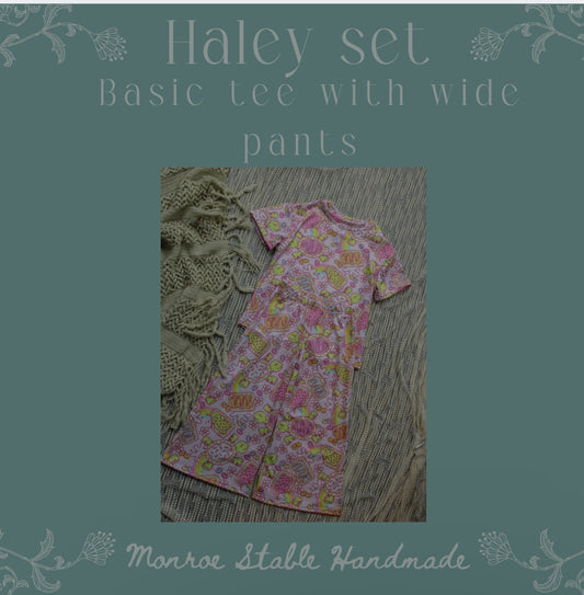 Haley set basic tee with wide flow pants