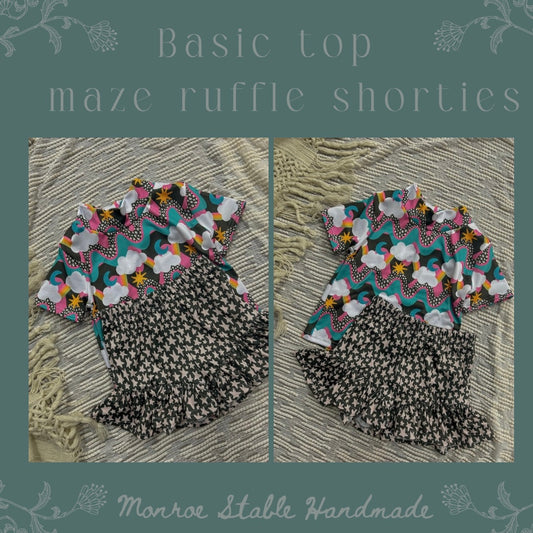Basic top with ruffle bottom shorties (pick fabric or as is)