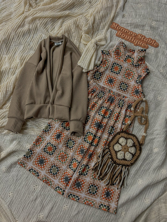 Cardigan with mock tank and flow pants