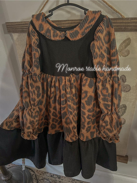 Leopard puff sleeve dresses tier dress