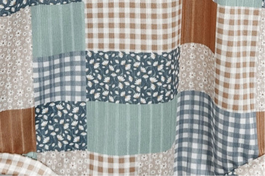 Brown blue patchwork fabric